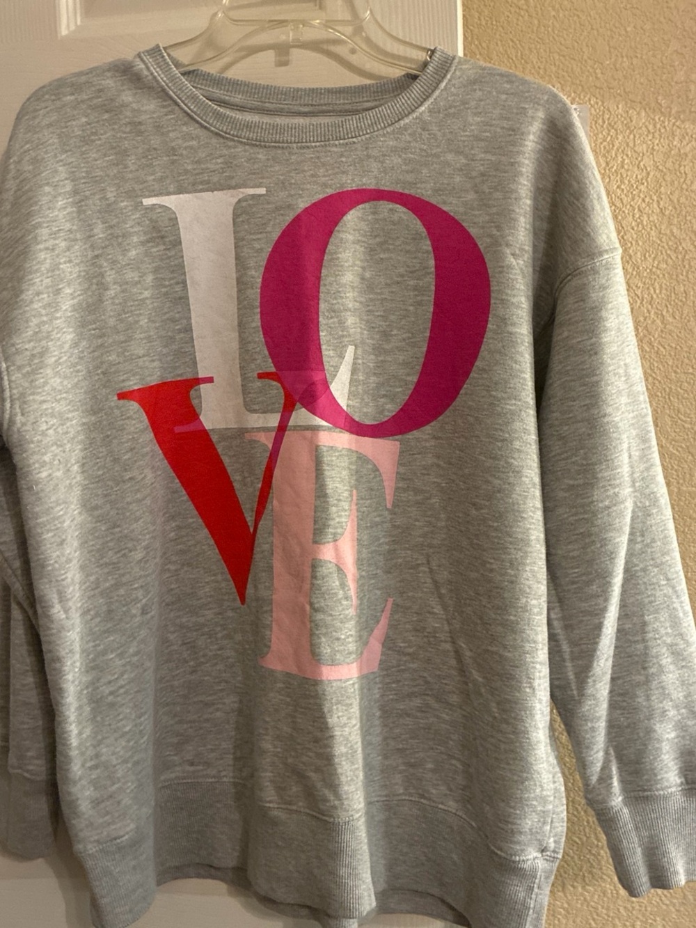 New Women’s Grey Crewneck Sweater with LOVE Graphic